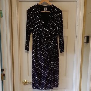 Anne Klein Black and White Polka Dot Long Sleeve Dress